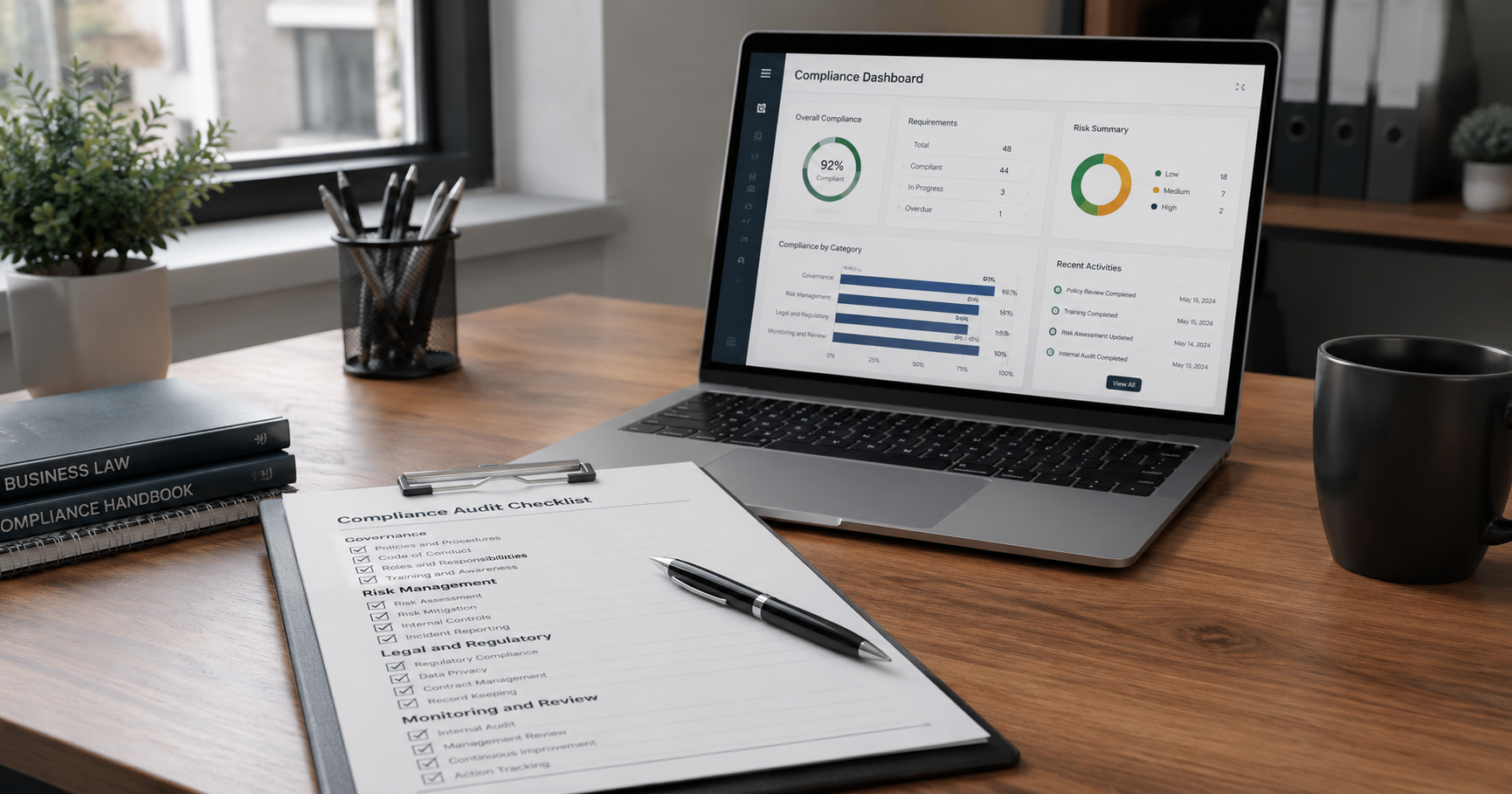 Compliance training documentation and laptop