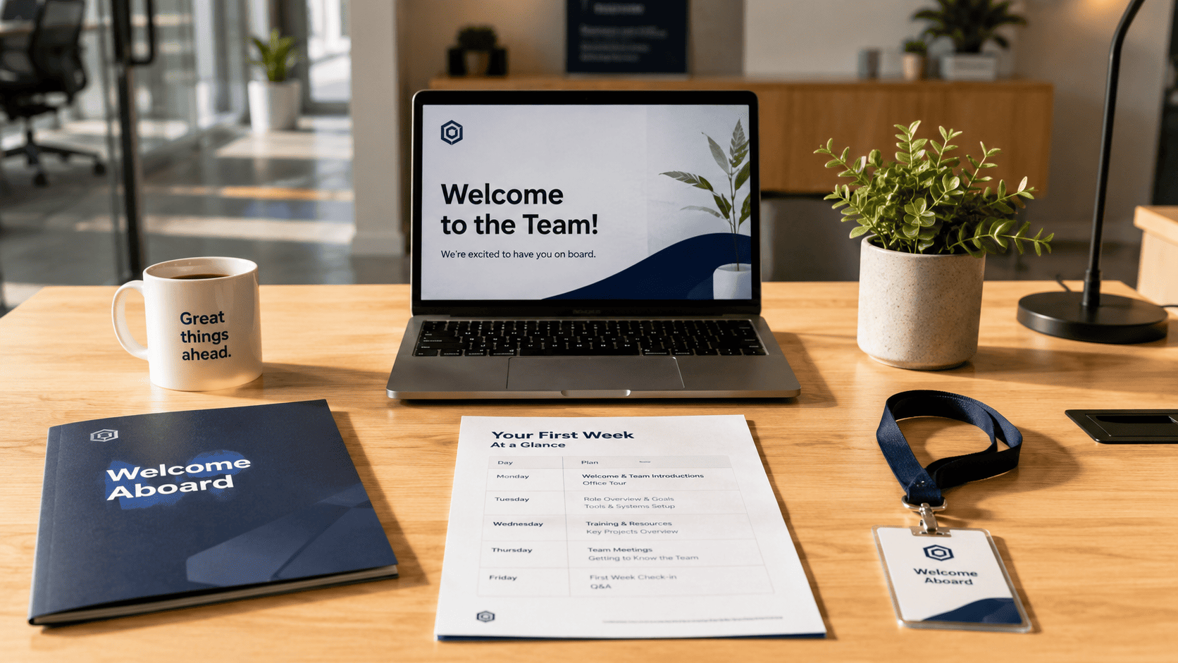 New employee completing onboarding training on a laptop